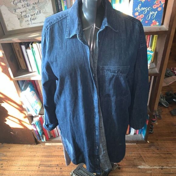 Gap dark wash normcore M denim classic collared tunic - Picture 1 of 3